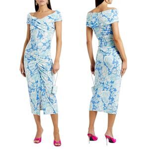 Diane von Furstenberg Stephen Off Shoulder Midi Dress Blue Size S